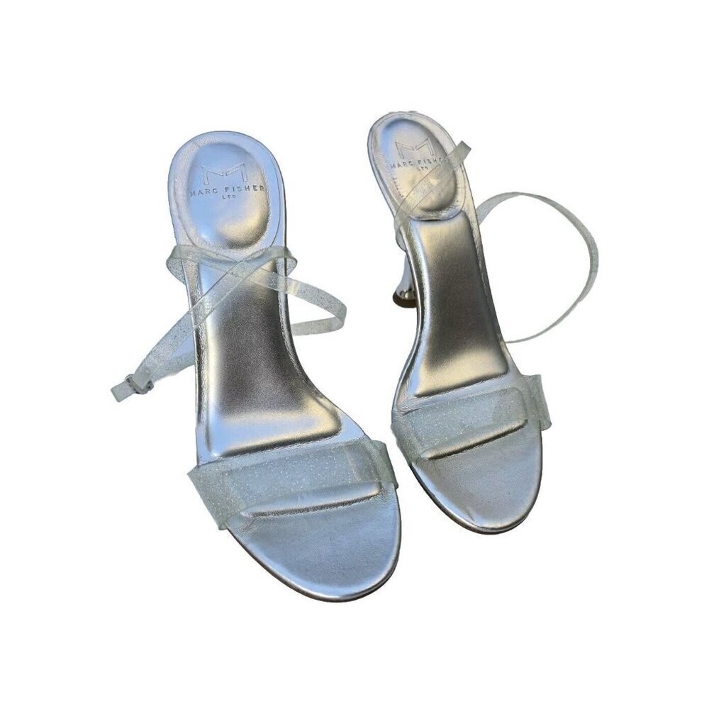 New Marc Fisher Calisty Strappy Heel Sandals Silver Glitter Sparkle Jelly 6.5M - Picture 2 of 3